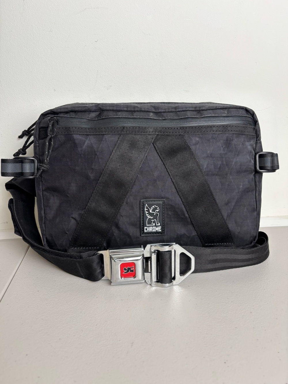 Chrome Industries Tensile Sling Bag Black Seatbelt Buckle Crossbody